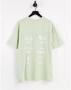 Шалфейно зеленая футболка с принтом на спине Spirit Night addict