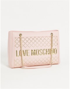 Светло розовая стеганая сумка с логотипом Love moschino