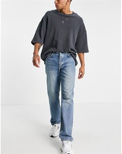 Синие средне выбеленные джинсы прямого кроя в винтажном стиле Asos design