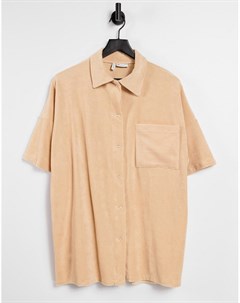 Пляжная рубашка с короткими рукавами песочного цвета из махрового трикотажа от комплекта Asos design