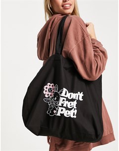 Черная большая сумка тоут надписью Don t Fret Pet New girl order