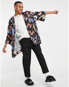 Атласная рубашка с рукавами кимоно и сплошным тигриным принтом Asos design