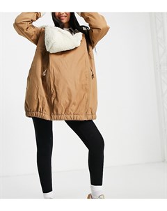 Бежевое пальто из органического хлопка с подкладкой из искусственного меха и затягивающимся шнурком  Mamalicious