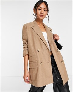 Светло коричневый шерстяной двубортный пиджак Femme Selected