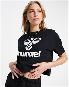 Черная укороченная футболка с шевронным узором Hummel