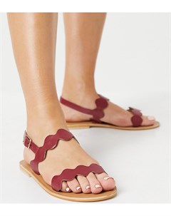 Бордовые кожаные сандалии для широкой стопы на плоской подошве Feedback Asos design