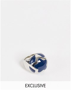 Массивное кольцо из шариков в стиле унисекс голубого и серебристого цвета с цветком по центру Inspir Reclaimed vintage