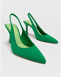 Зеленые туфли на каблуке с ремешком на пятке Stradivarius