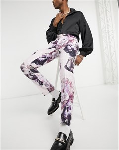 Узкие льняные брюки пыльно розового цвета с цветочным принтом Twisted tailor