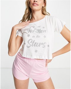 Розовая и белая пижама с шортами и блестящим принтом Written in the Stars Brave soul