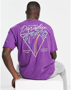 Фиолетовая oversized футболка с принтом Paradise на спине Only & sons