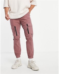 Розовые облегающие брюки карго с деталями на молнии Topman