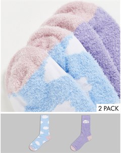 Набор из 2 пар теплых носков пастельных оттенков с принтом Threadbare