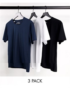 Набор из 3 футболок из смесового органического хлопка черного белого и темно синего цветов Selected homme