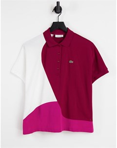 Розовая футболка поло в стиле колор блок Lacoste