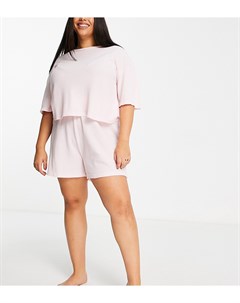 Светло розовый вафельный пижамный комплект из футболки и шорт Wednesday's girl curve