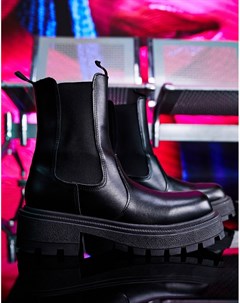 Черные ботинки челси на очень массивной подошве с квадратным носом из искусственной кожи Asos design