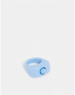 Голубое пластиковое кольцо с кристаллом сапфирового цвета Asos design