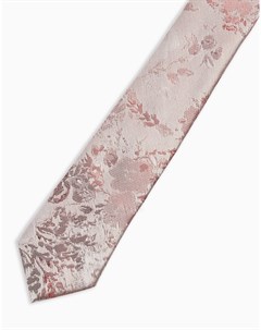 Розовый жаккардовый галстук с цветочным узором Topman