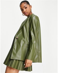 Оливковый пиджак из искусственной кожи в винтажном стиле Asos design
