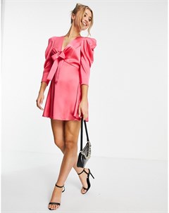 Ярко розовое атласное платье мини с глубоким вырезом Miss selfridge