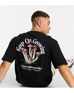 Черная oversized футболка с принтом грибов на спине эксклюзивно для ASOS Only & sons
