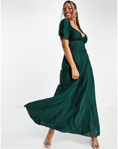 Хвойно зеленое плиссированное платье макси с короткими рукавами и перекрученной отделкой на спине Asos design