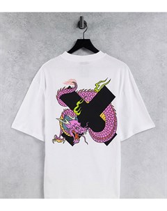 Белая oversized футболка с принтом дракона и буквы Х Unisex Collusion