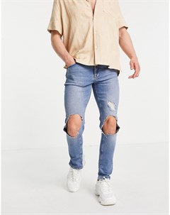 Выбеленные голубые зауженные джинсы с рваной отделкой на коленях и по краю штанин Asos design