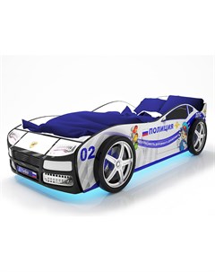 Кровать машина карлсон турбо полиция с объемными колесами с подсветкой дна и фар синий 85x48x178 см Magic cars