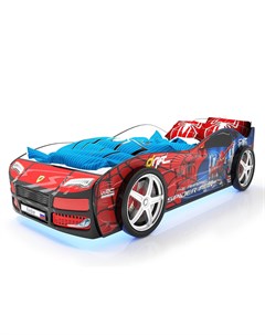 Кровать машина карлсон турбо спайдер с объемными колесами с подсветкой дна и фар красный 85x48x178 с Magic cars