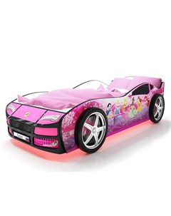 Кровать машина карлсон турбо фея с объемными колесами с подсветкой дна и фар розовый 85x48x178 см Magic cars