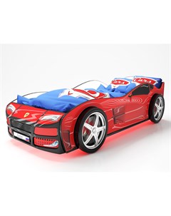 Кровать машина карлсон турбо с объемными колесами с подсветкой дна и фар красный 85x48x178 см Magic cars