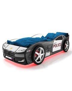 Кровать машина карлсон турбо полиция 2 с объемными колесами с подсветкой дна и фар черный 85x48x178  Magic cars