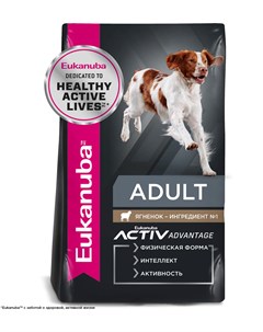 Сухой корм Adult 1 years с ягненком для взрослых собак всех пород 12 кг Eukanuba