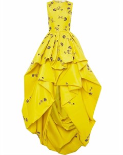 Драпированное платье с цветочной вышивкой Oscar de la renta