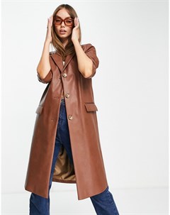 Коричневое пальто из искусственной кожи в стиле 90 х Helene berman