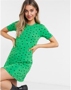 Ярко зеленое чайное платье мини в горошек Asos design
