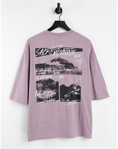 Фиолетовая oversized футболка с принтом в виде гор на спинке Asos design
