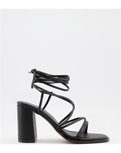 Черные босоножки на среднем каблуке для широкой стопы с завязкой вокруг щиколотки Waterlily Asos design