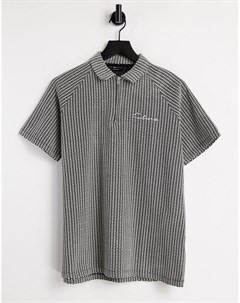 Свободная фактурная футболка поло серого цвета с короткими рукавами и вышивкой на груди от комплекта Asos design