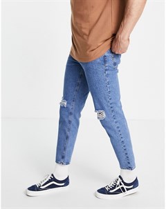 Голубые джинсы классического кроя из плотного денима со рваными коленями Asos design