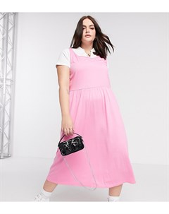 Розовое свободное платье миди с завязками на плечах Vero moda curve