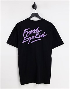 Oversized футболка черного цвета с логотипами на груди и спине Fresh ego kid