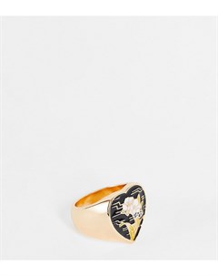 Золотистое кольцо печатка с эмалированным дизайном в виде сердца с цветами Inspired Reclaimed vintage