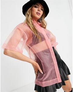 Прозрачная свободная рубашка из органзы розового цвета House of holland