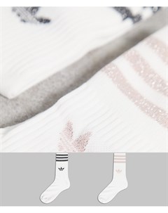 Набор из 2 пар белых носков стандартной длины с блестящей отделкой Adidas originals