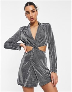 Платье блейзер серебристого цвета с эффектом металлик с вырезами и узлами на талии 4th & reckless