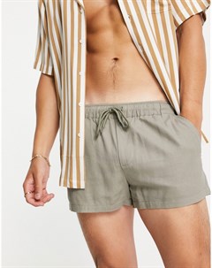 Узкие короткие льняные шорты цвета хаки Asos design