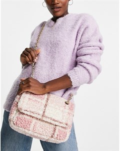 Розовая плюшевая сумка в клетку через плечо с клапаном London My accessories